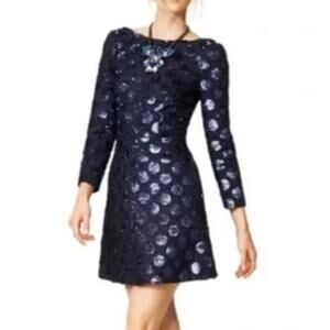 Jill Stuart 4 Womens Navy Metallic Fit Flare Cocktail Dress Polka Dot